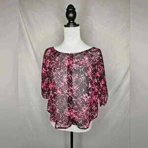Pink and black lace transparent blouse